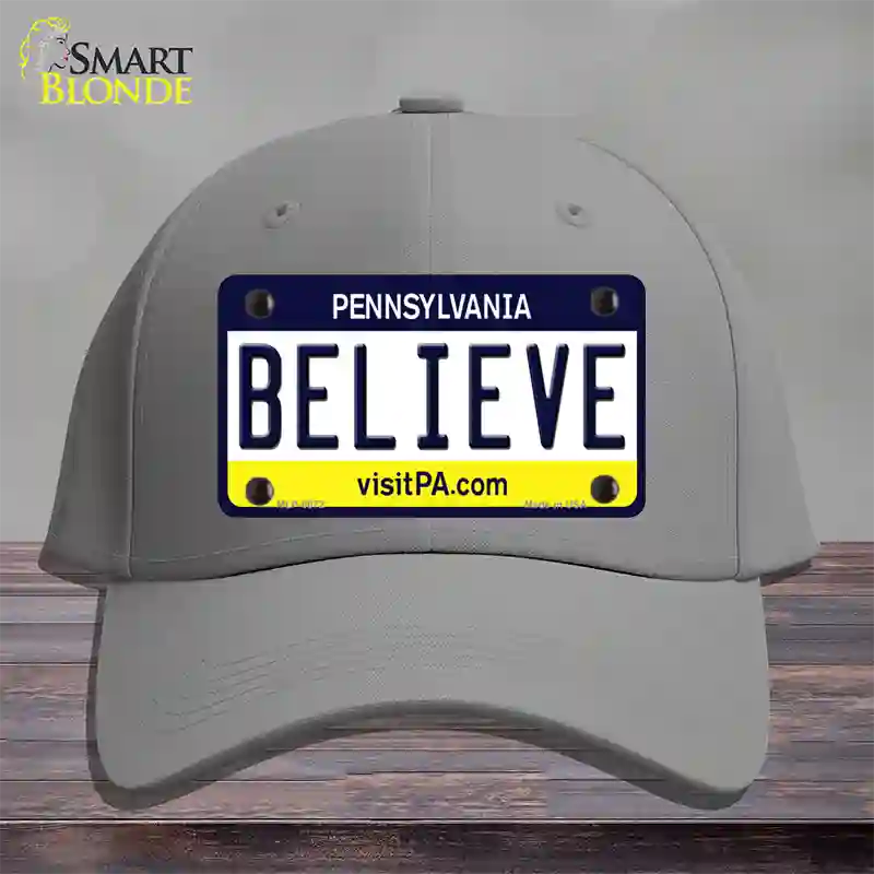 Believe Pennsylvania State Novelty License Plate Hat Cotton / Gray