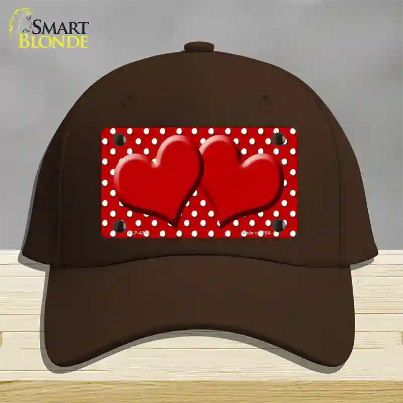 Red White Polka Dot Center Hearts Novelty License Plate Hat Cotton / Dark Brown