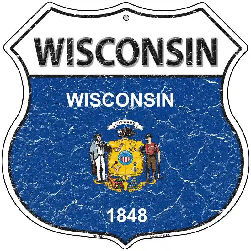 Wisconsin State Flag Highway Shield Metal Sign 12" (HS)