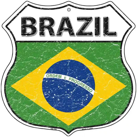 Brazil Flag Highway Shield Metal Sign 12" (HS)