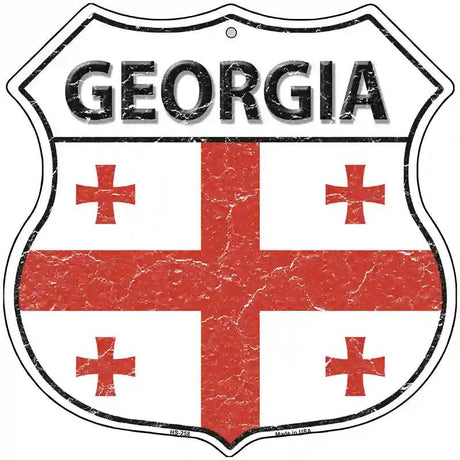 Georgia Flag Highway Shield Metal Sign 12" (HS)