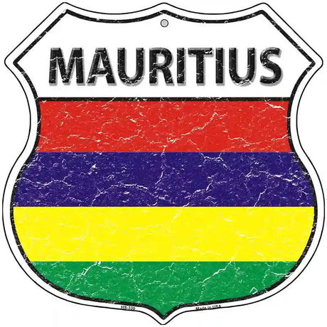 Mauritius Flag Highway Shield Metal Sign 12" (HS)