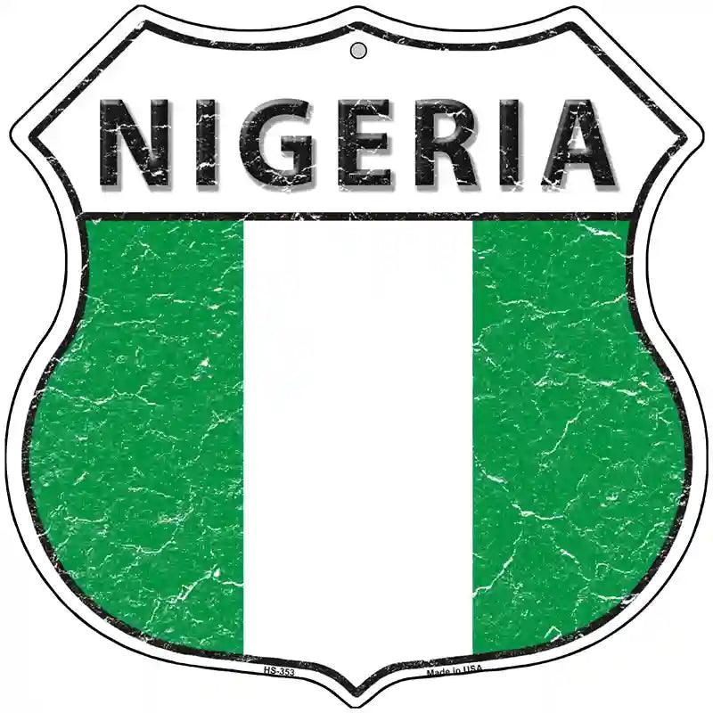 Nigeria Flag Highway Shield Metal Sign 12" (HS)