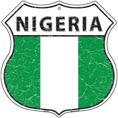 Nigeria Flag Highway Shield Metal Sign 12" (HS)
