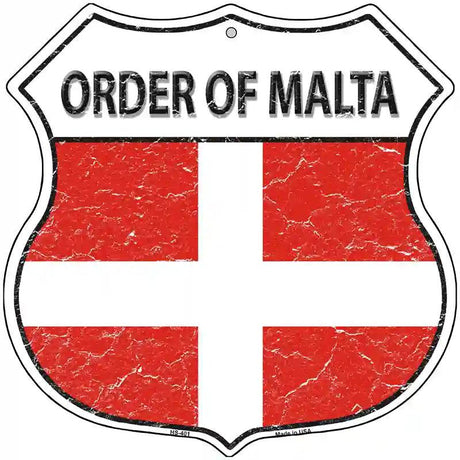 Order of Malta Flag Highway Shield Metal Sign 12" (HS)