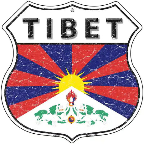 Tibet Flag Highway Shield Metal Sign 12" (HS)