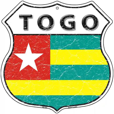 Togo Flag Highway Shield Metal Sign 12" (HS)