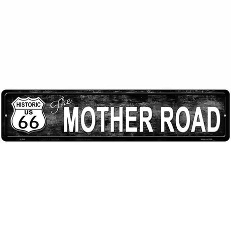 Route 66 Mother Road Black Metal Novelty Street Sign 18" x 4" (K)
