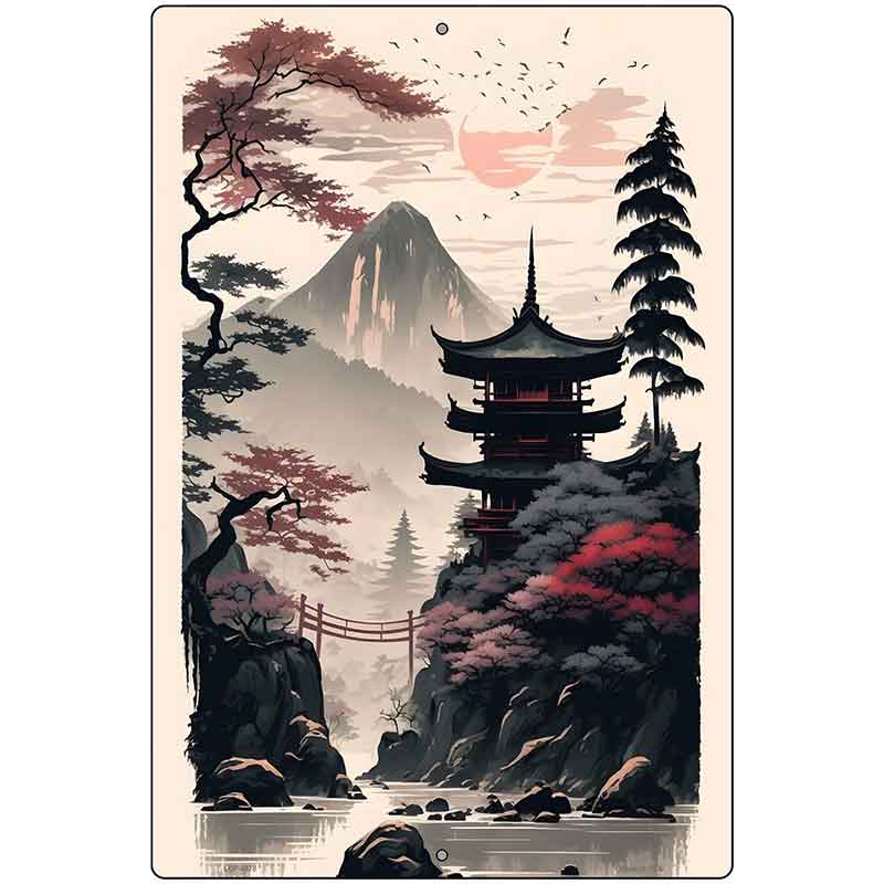 Japanese Pagoda Landscape Metal Novelty Large Parking Sign LGP-4478
