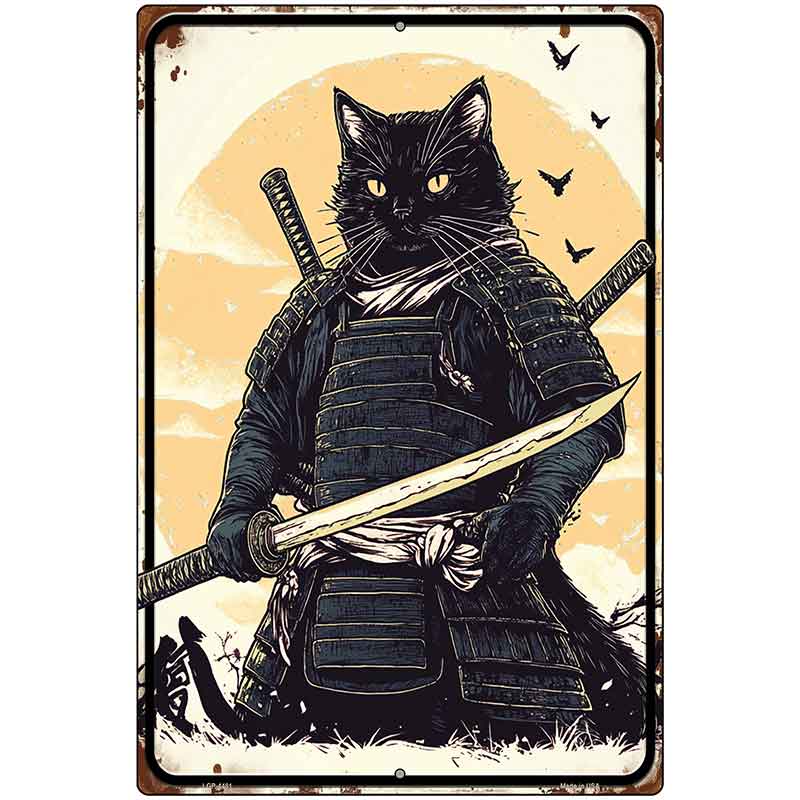 Samurai Cat Metal Novelty Large Parking Sign LGP-4481
