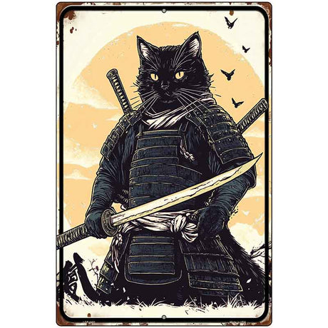 Samurai Cat Metal Novelty Large Parking Sign LGP-4481