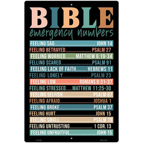 Bible Emergency Numbers Metal Novelty Parking Sign P-4599