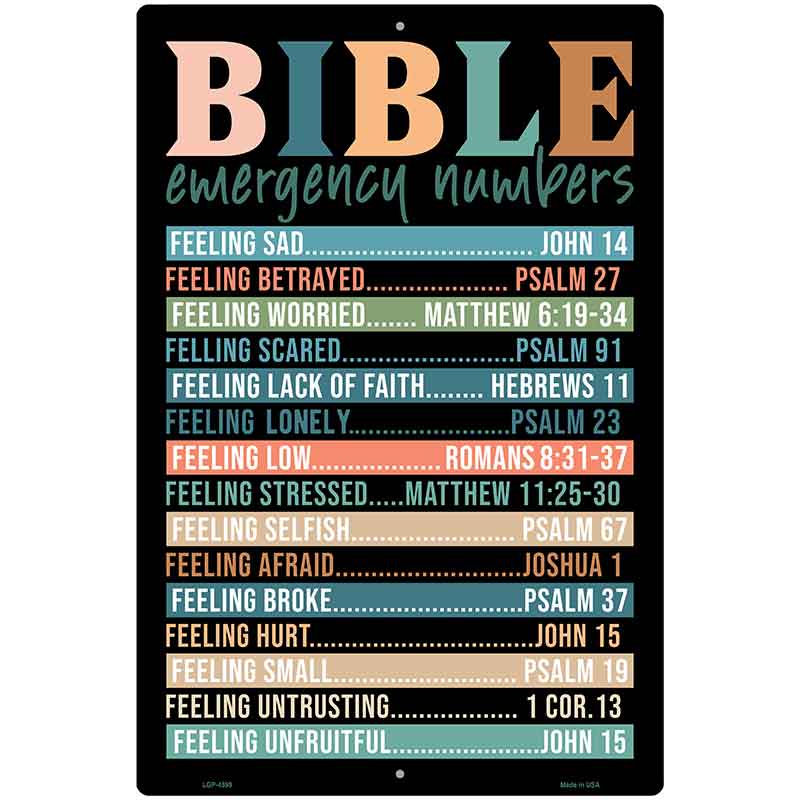 Bible Emergency Numbers Metal Novelty Parking Sign P-4599