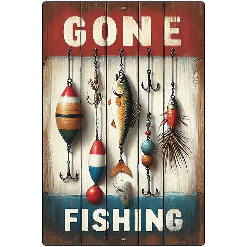 Gone Fishing Metal Novelty Parking Sign P-4609