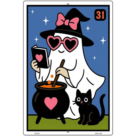 Ghost Witch with Cauldron Metal Novelty Parking Sign P-4622