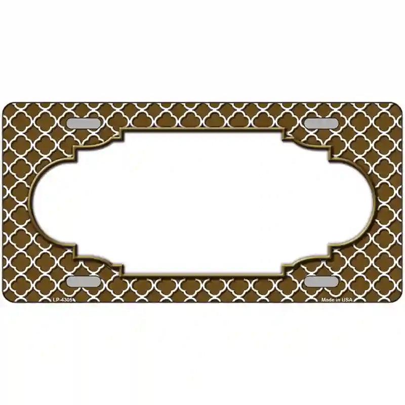 Brown White Quatrefoil Center Scallop Metal Novelty License Plate 24" x 12" (LLP)