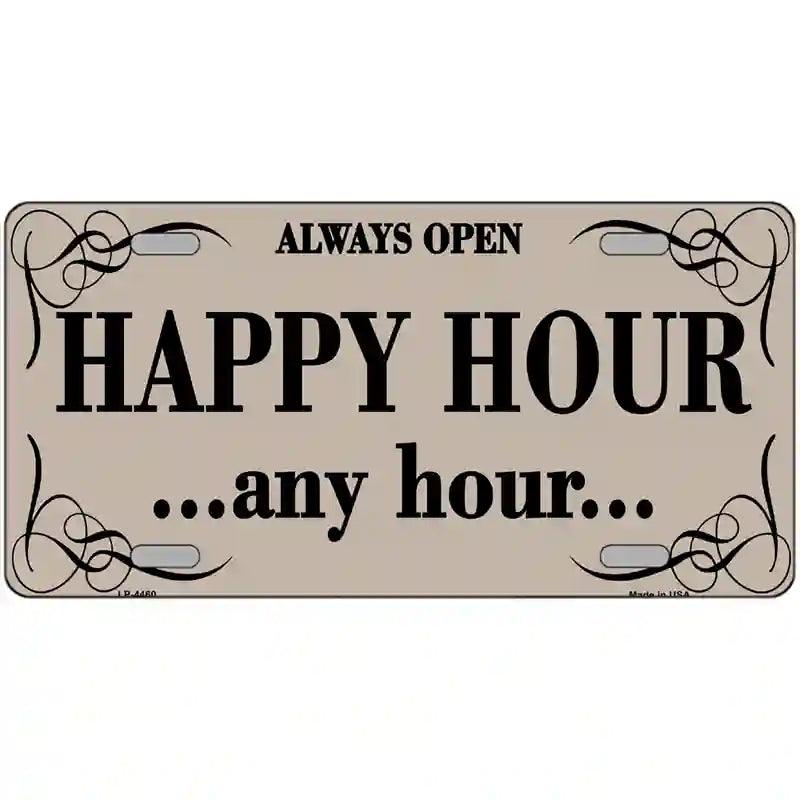 Happy Hour Any Hour Metal Novelty License Plate 24" x 12" (LLP)