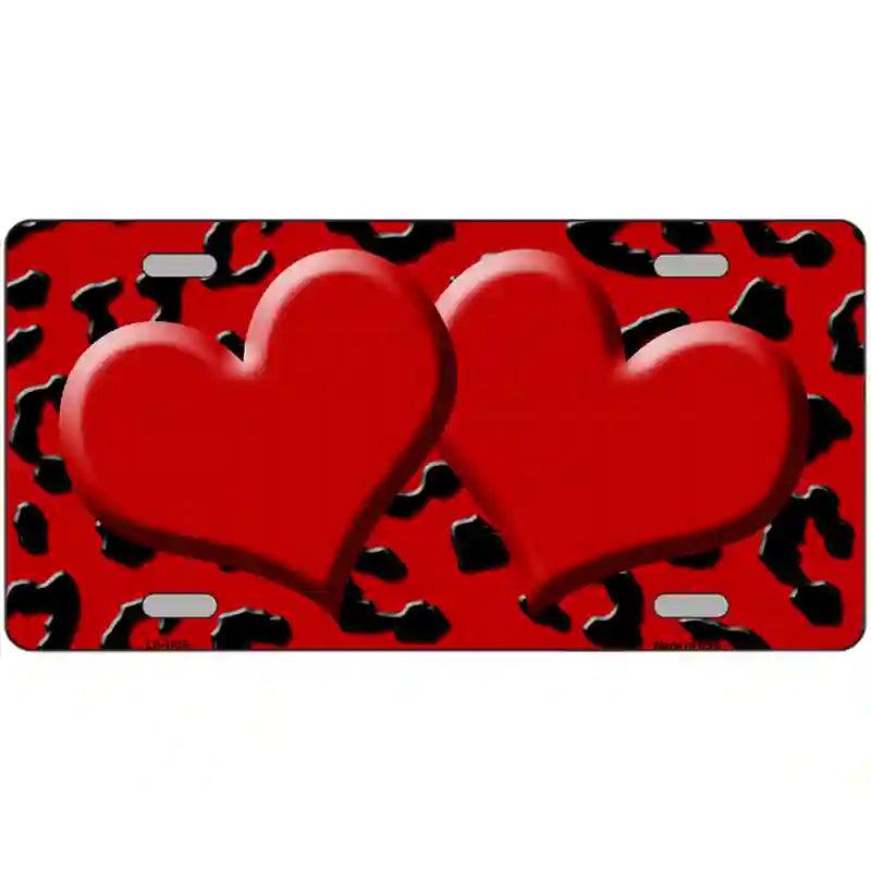 Red Black Cheetah Red Center Hearts Metal Novelty License Plate 24" x 12" (LLP)