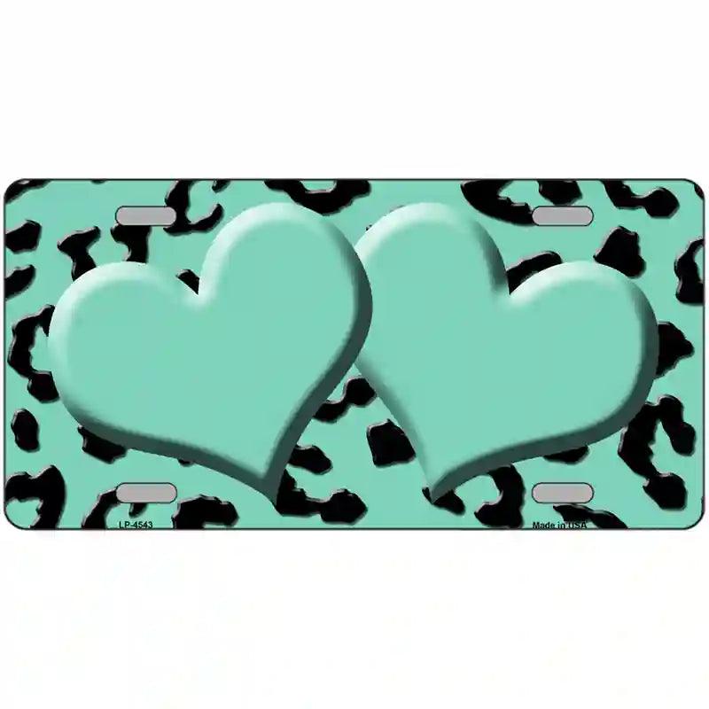 Mint Black Cheetah Mint Center Hearts Metal Novelty License Plate 24" x 12" (LLP)