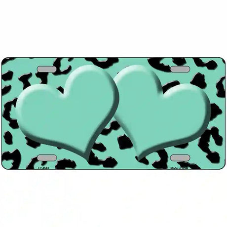 Mint Black Cheetah Mint Center Hearts Metal Novelty License Plate 24" x 12" (LLP)