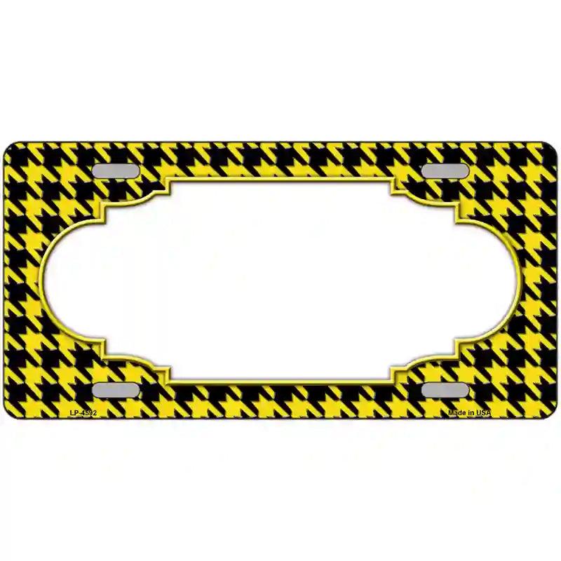 Yellow Black Houndstooth Scallop Center Metal Novelty License Plate 24" x 12" (LLP)