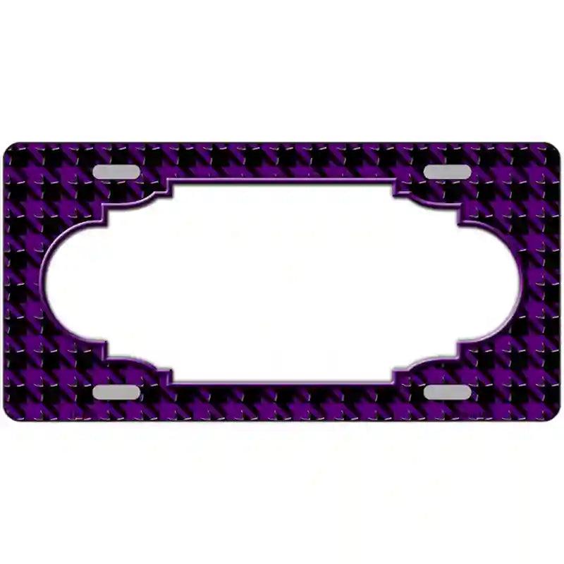 Purple Black Houndstooth Scallop Center Metal Novelty License Plate 24" x 12" (LLP)