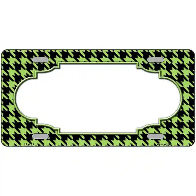 Lime Green Black Houndstooth Scallop Center Metal Novelty License Plate 24" x 12" (LLP)