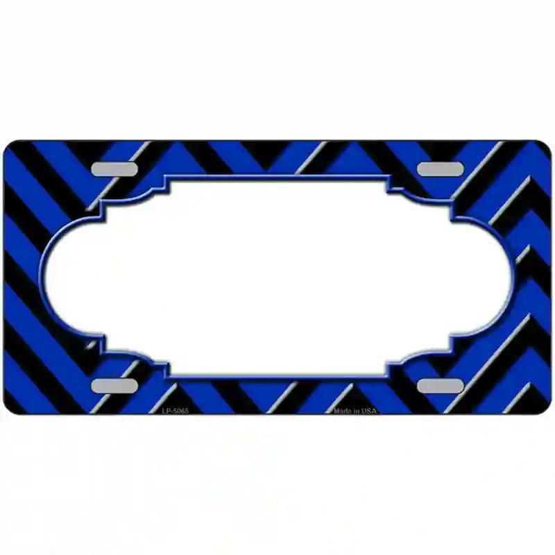 Blue Black Chevron Scallop Metal Novelty License Plate 24" x 12" (LLP)