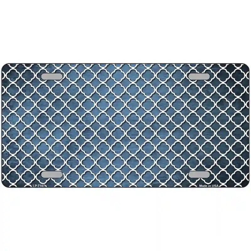 Light Blue White Quatrefoil Oil Rubbed Metal Novelty License Plate 24" x 12" (LLP)