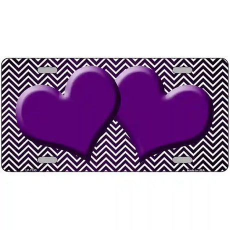 Purple White Small Chevron Hearts Oil Rubbed Metal Novelty License Plate 24" x 12" (LLP)