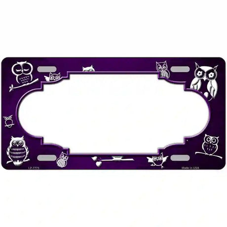 Purple White Owl Scallop Oil Rubbed Metal Novelty License Plate 24" x 12" (LLP)