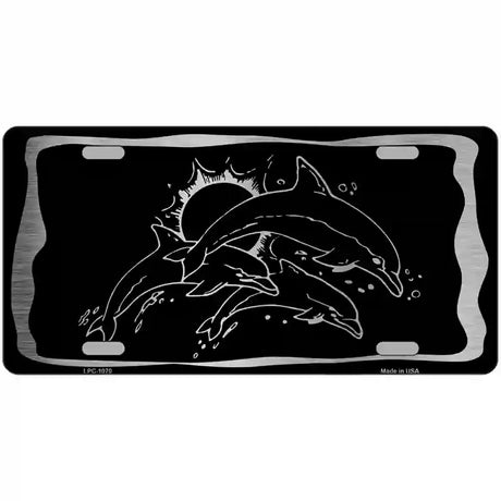 Dolphins Black Brushed Chrome Novelty Metal License Plate 24" x 12" (LLPC)