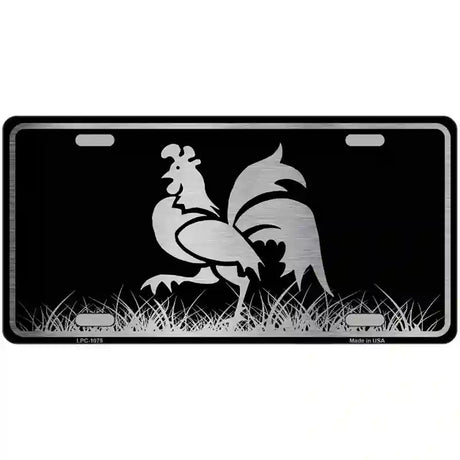 Rooster Black Brushed Chrome Novelty Metal License Plate 24" x 12" (LLPC)