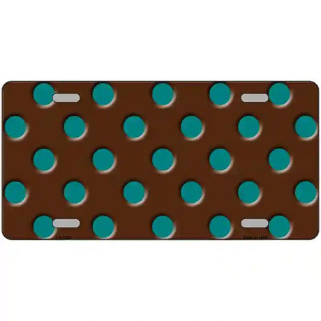Teal Polka Dots Brown Metal Novelty License Plate 12" x 6" (LP)