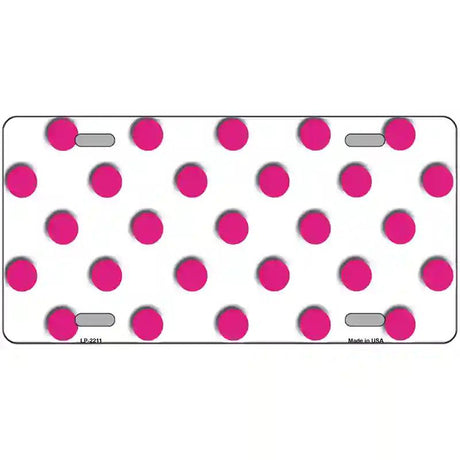 Hot Pink Polka Dots White Metal Novelty License Plate 12" x 6" (LP)
