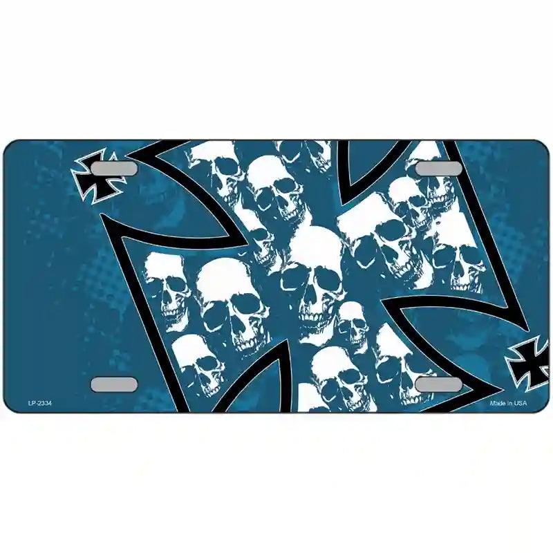 Maltese Cross Skulls Metal Novelty License Plate 12" x 6" (LP)