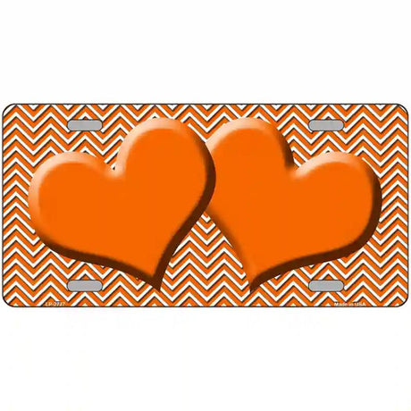 Orange White Chevron Orange Center Hearts Metal Novelty License Plate 12" x 6" (LP)