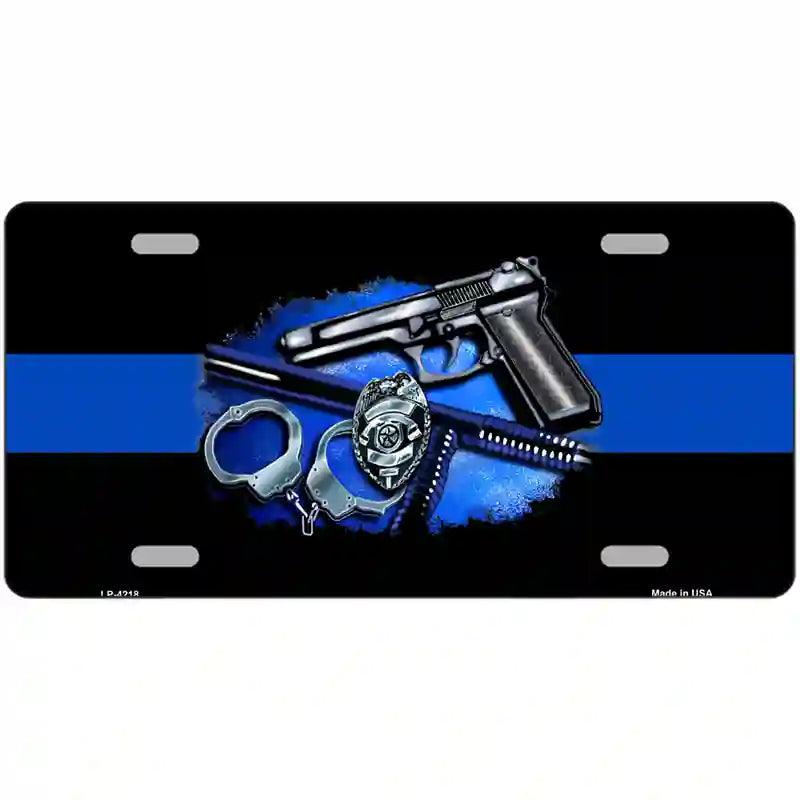 Thin Blue Line Badge Metal Novelty License Plate 12" x 6" (LP)