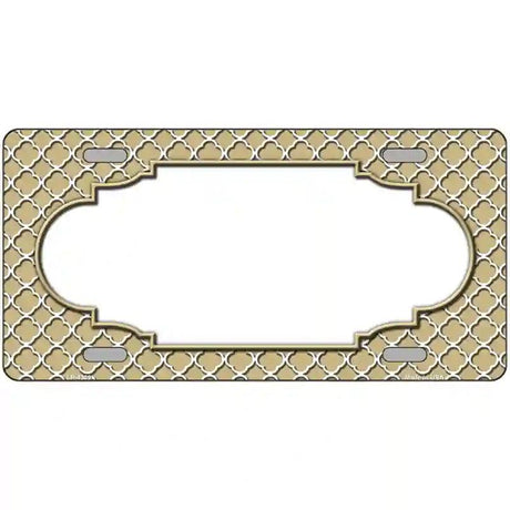Gold White Quatrefoil Center Scallop Metal Novelty License Plate 12" x 6" (LP)