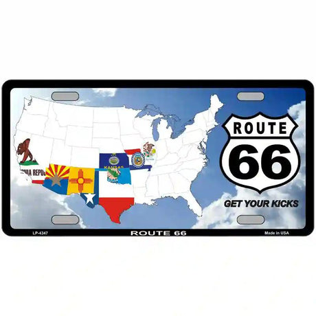 Route 66 8 Flags Clouds Metal Novelty License Plate 12" x 6" (LP)