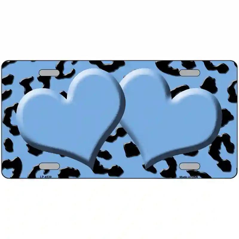 Light Blue Black Cheetah Light Blue Center Hearts Metal Novelty License Plate 12" x 6" (LP)