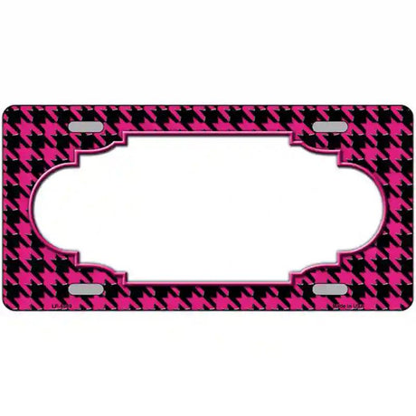Pink Black Houndstooth Scallop Center Metal Novelty License Plate 12" x 6" (LP)
