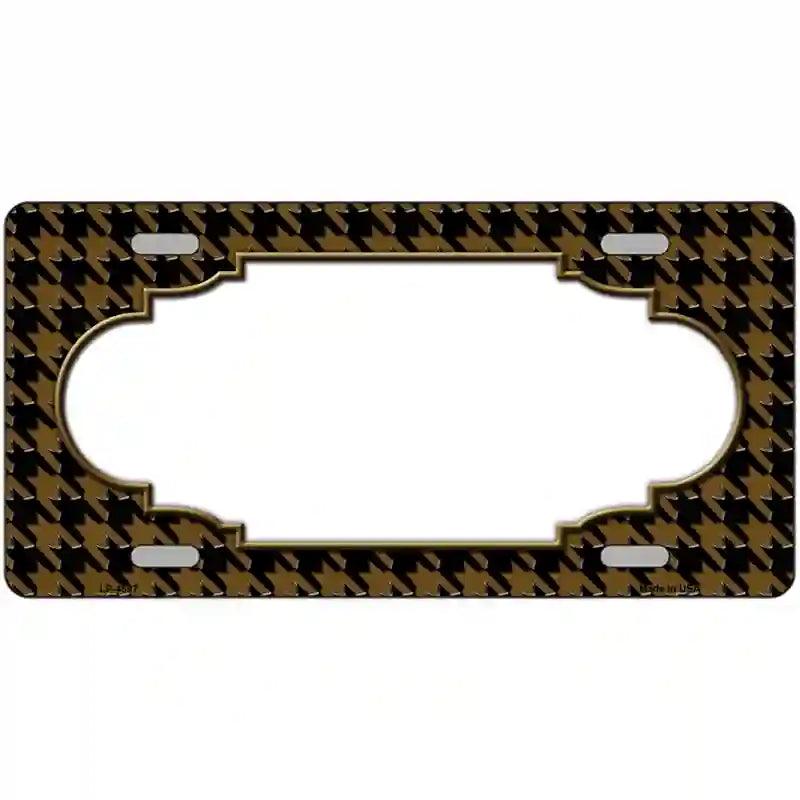 Brown Black Houndstooth Scallop Center Metal Novelty License Plate 12" x 6" (LP)