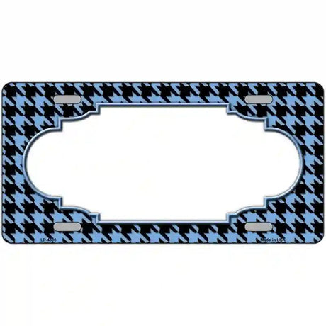 Light Blue Black Houndstooth Scallop Center Metal Novelty License Plate 12" x 6" (LP)