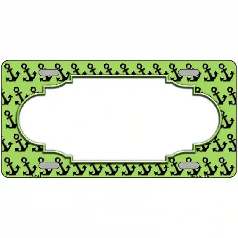 Lime Green Black Anchor Scallop Center Metal Novelty License Plate 12" x 6" (LP)