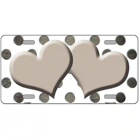 Tan White Dots Hearts Oil Rubbed Metal Novelty License Plate 12" x 6" (LP)