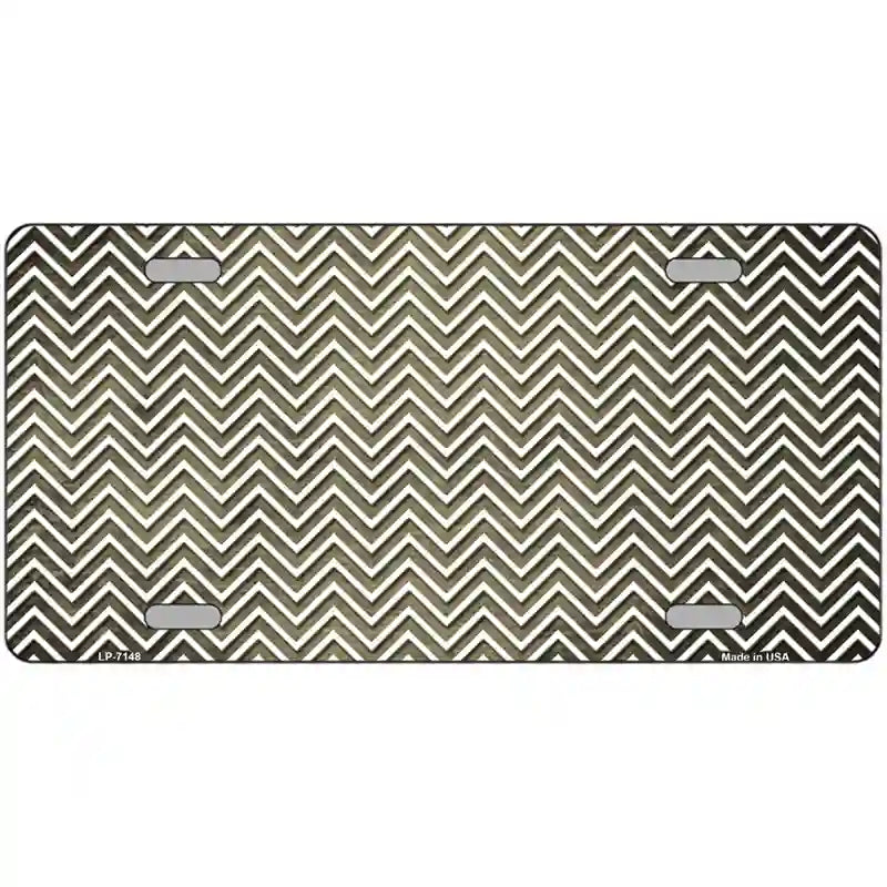 Gold White Small Chevron Oil Rubbed Metal Novelty License Plate 12" x 6" (LP)