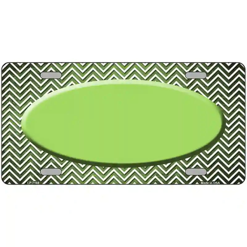 Lime Green White Small Chevron Oval Oil Rubbed Metal Novelty License Plate 12" x 6" (LP)