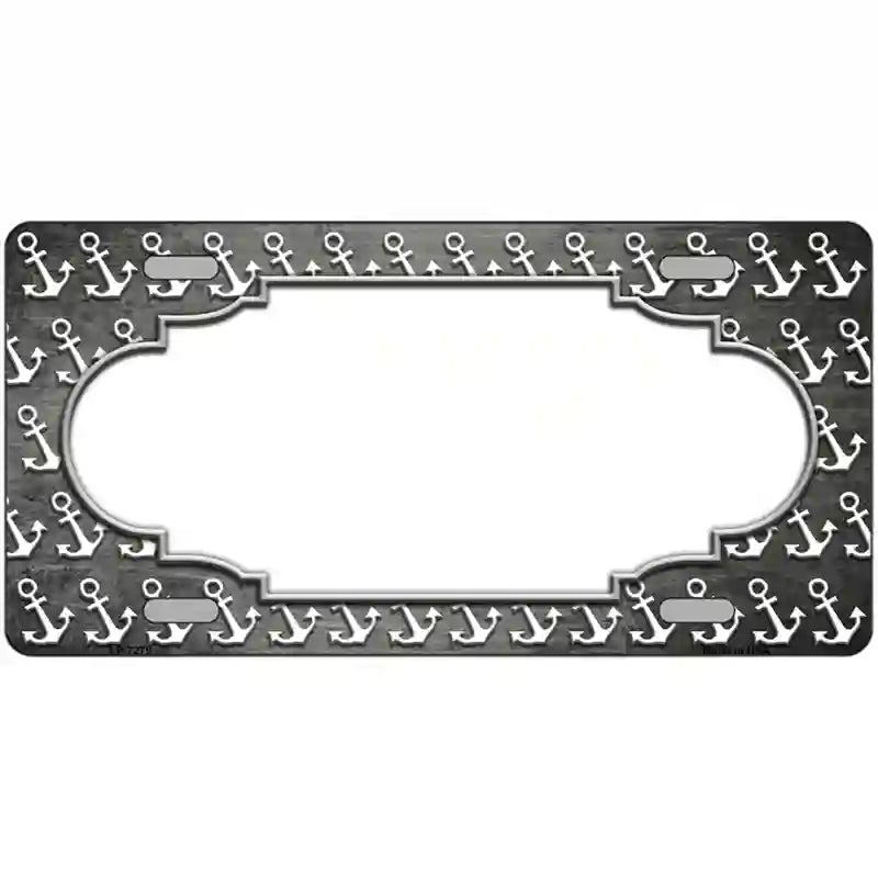 Gray White Anchor Scallop Oil Rubbed Metal Novelty License Plate 12" x 6" (LP)