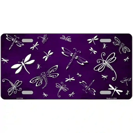 Purple White Dragonfly Oil Rubbed Metal Novelty License Plate 12" x 6" (LP)